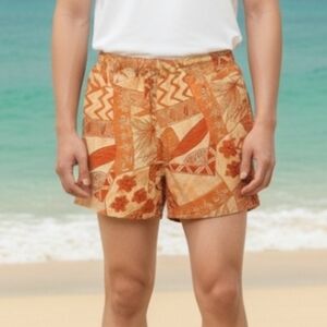 Sand N Sun Men's Orange Abstract Print Swim Trunks Size L (36/38)